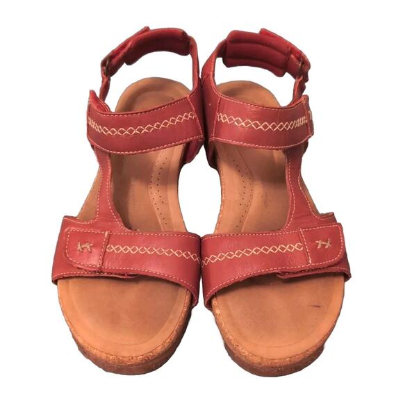 Clarks Shoes - Clarks Collection Size 8 Adjustable Leather Sandals Roseville Mae Red (-37-)